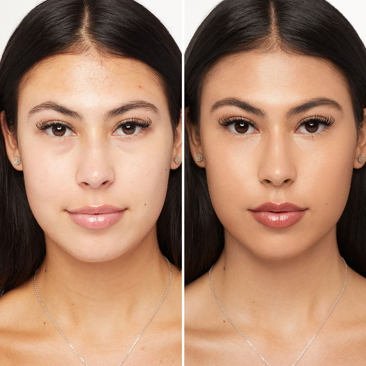 Before and after results of using Trish McEvoy Gorgeous Even Skin Foundation variant: 6LG - Light with golden undertones, for light to medium skin