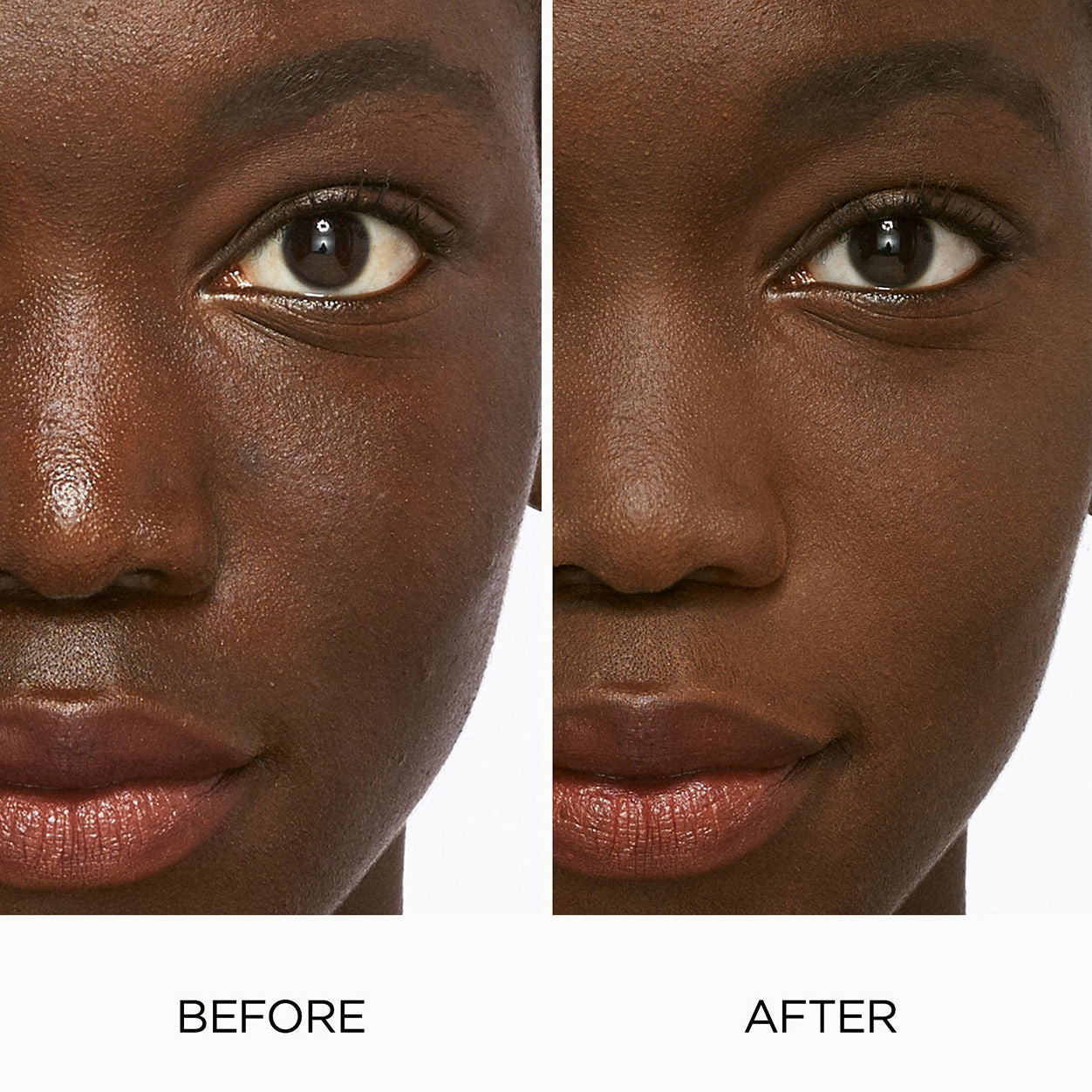 Before and after results of using Laura Mercier Flawless Fusion Ultra-Longwear Foundation variant: 6N2 Espresso