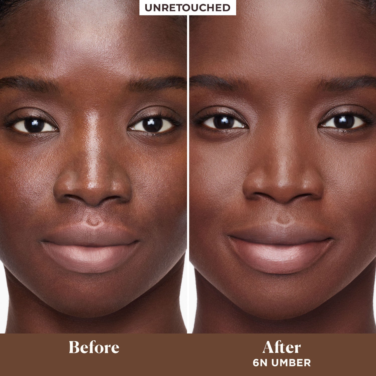 Before and after results of using Laura Mercier Tinted Moisturizer Blurred Matte Oil Free Broad Spectrum SPF 30 variant: 6N Umber