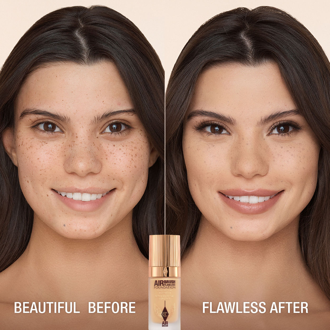 Before and after results of using Charlotte Tilbury Airbrush Flawless Foundation variant: 6 Neutral