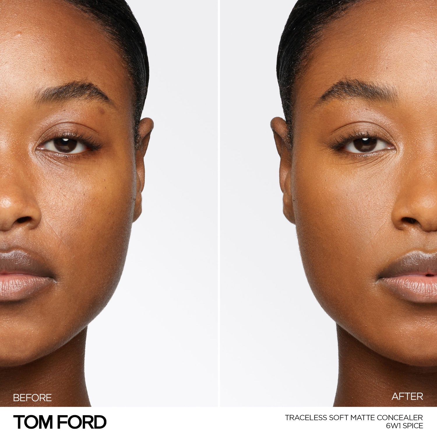 Before and after results of using Tom Ford Traceless Soft Matte Concealer variant: 6W1 Spice