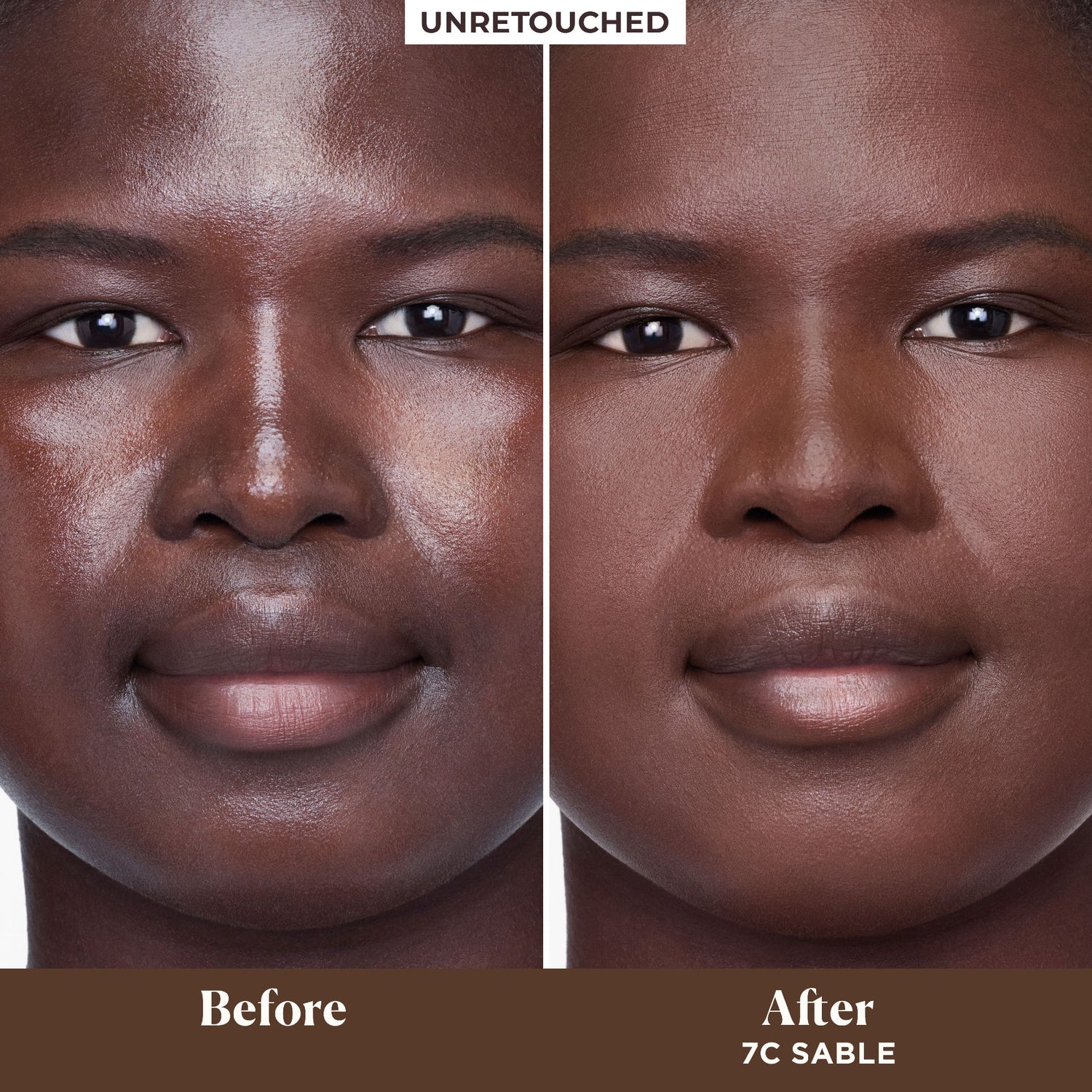 Before and after results of using Laura Mercier Tinted Moisturizer Blurred Matte Oil Free Broad Spectrum SPF 30 variant: 7C Sable