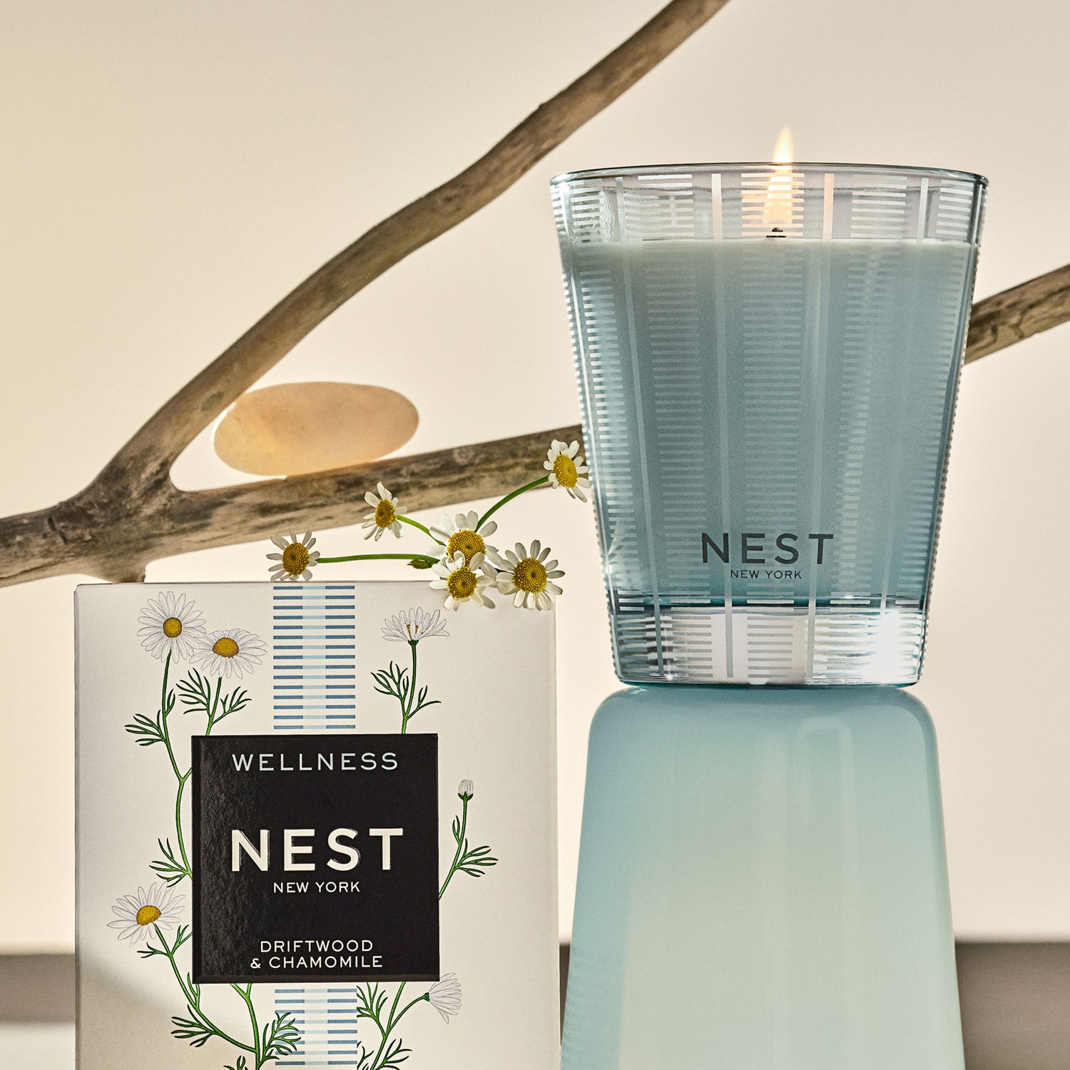 Lifestyle image of Nest Driftwood & Chamomile Candle variant: 8.1 oz (Classic)