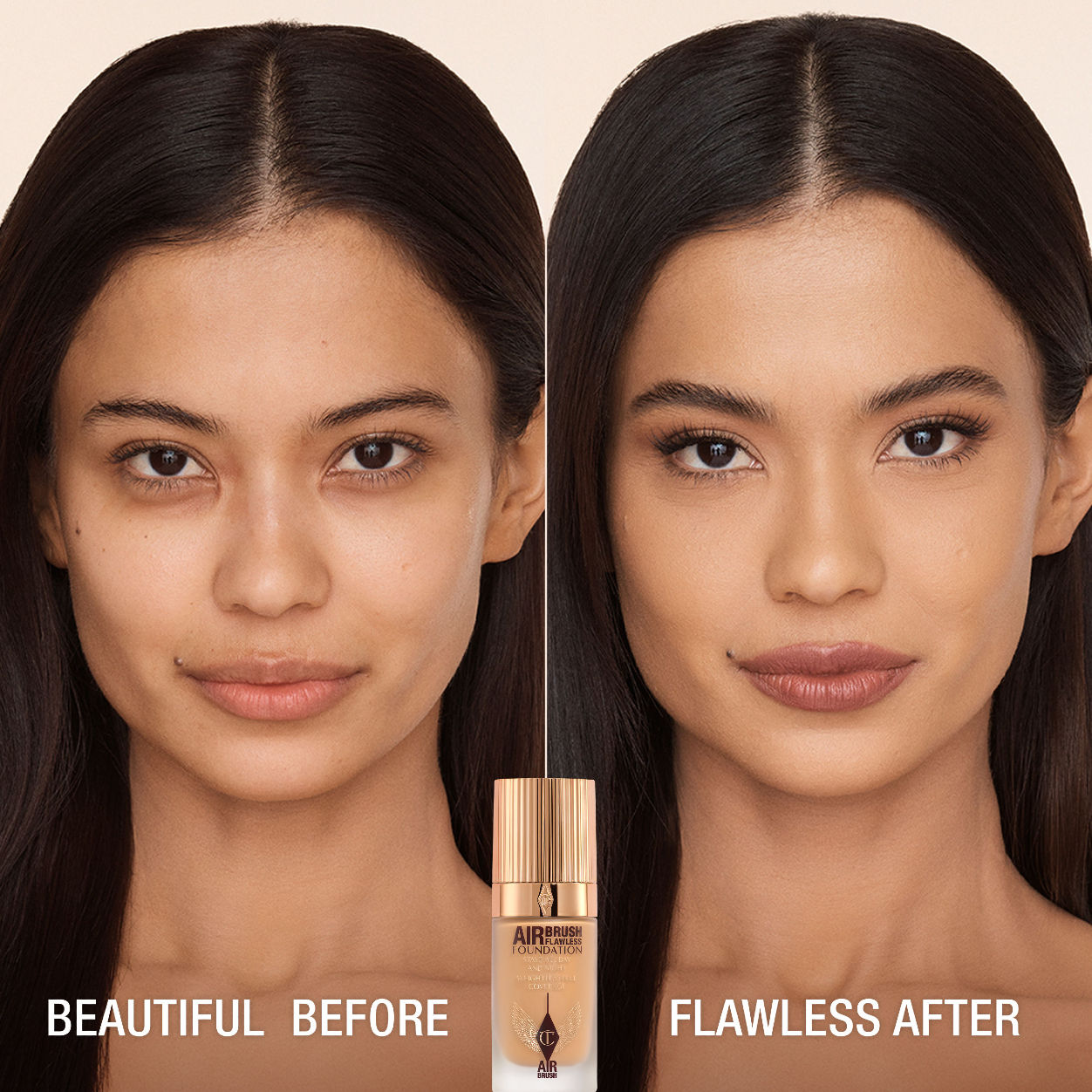 Before and after results of using Charlotte Tilbury Airbrush Flawless Foundation variant: 8 Neutral