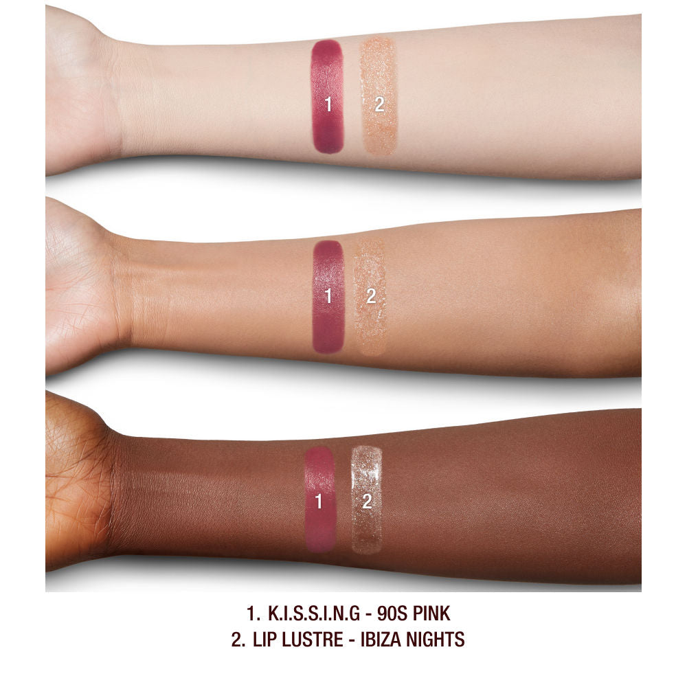 An arm swatch of Charlotte Tilbury K.I.S.S.I.N.G Lipstick and Lip Gloss Duos variant: 90's Pink