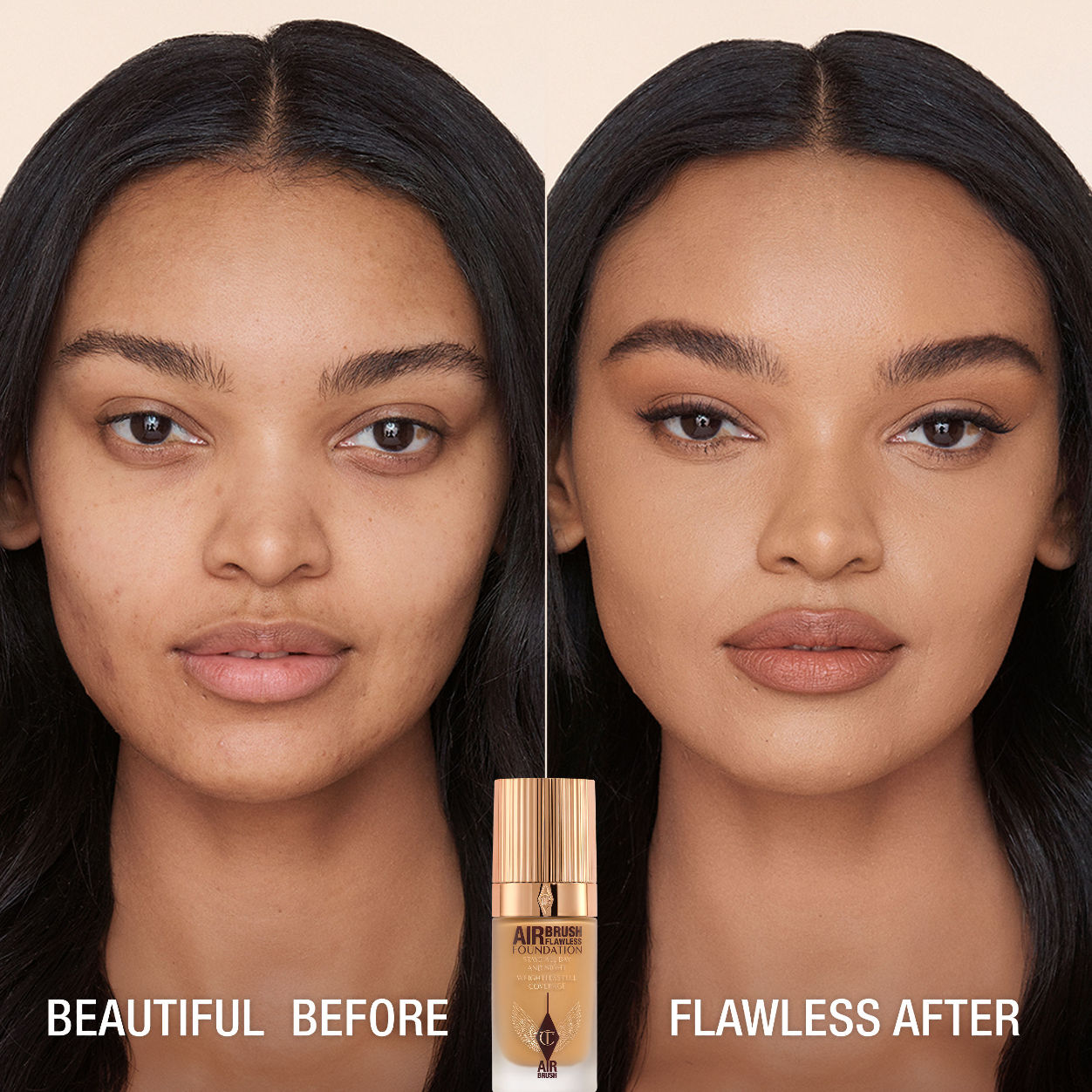 Before and after results of using Charlotte Tilbury Airbrush Flawless Foundation variant: 9 Cool
