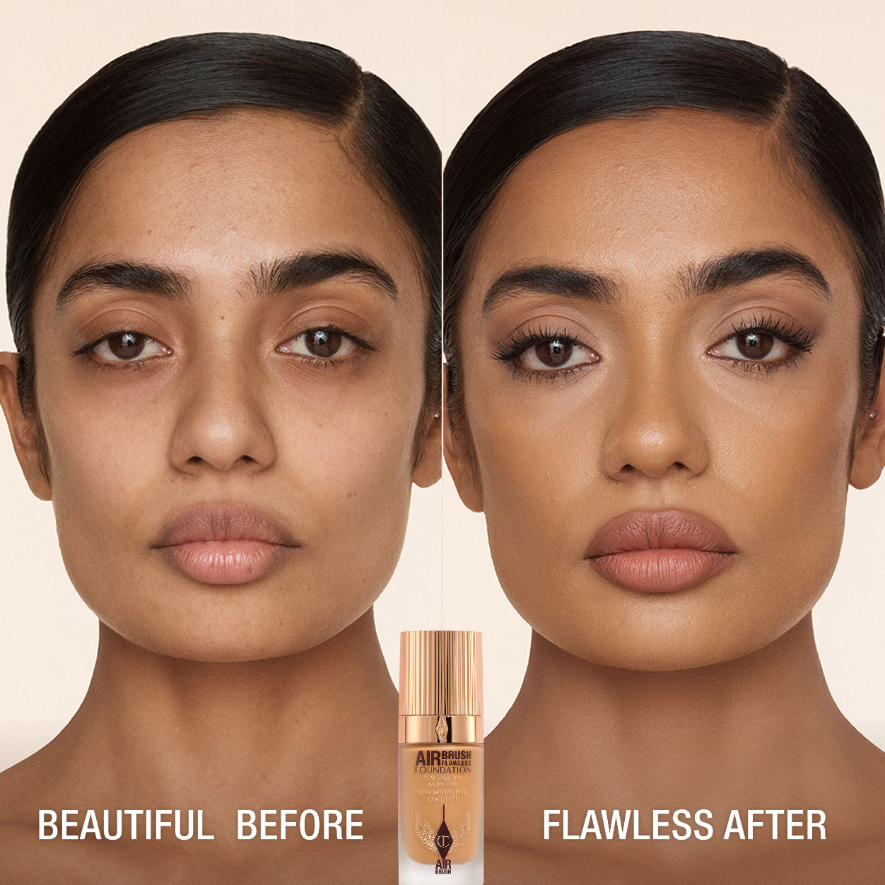 Before and after results of using Charlotte Tilbury Airbrush Flawless Foundation variant: 9 Neutral