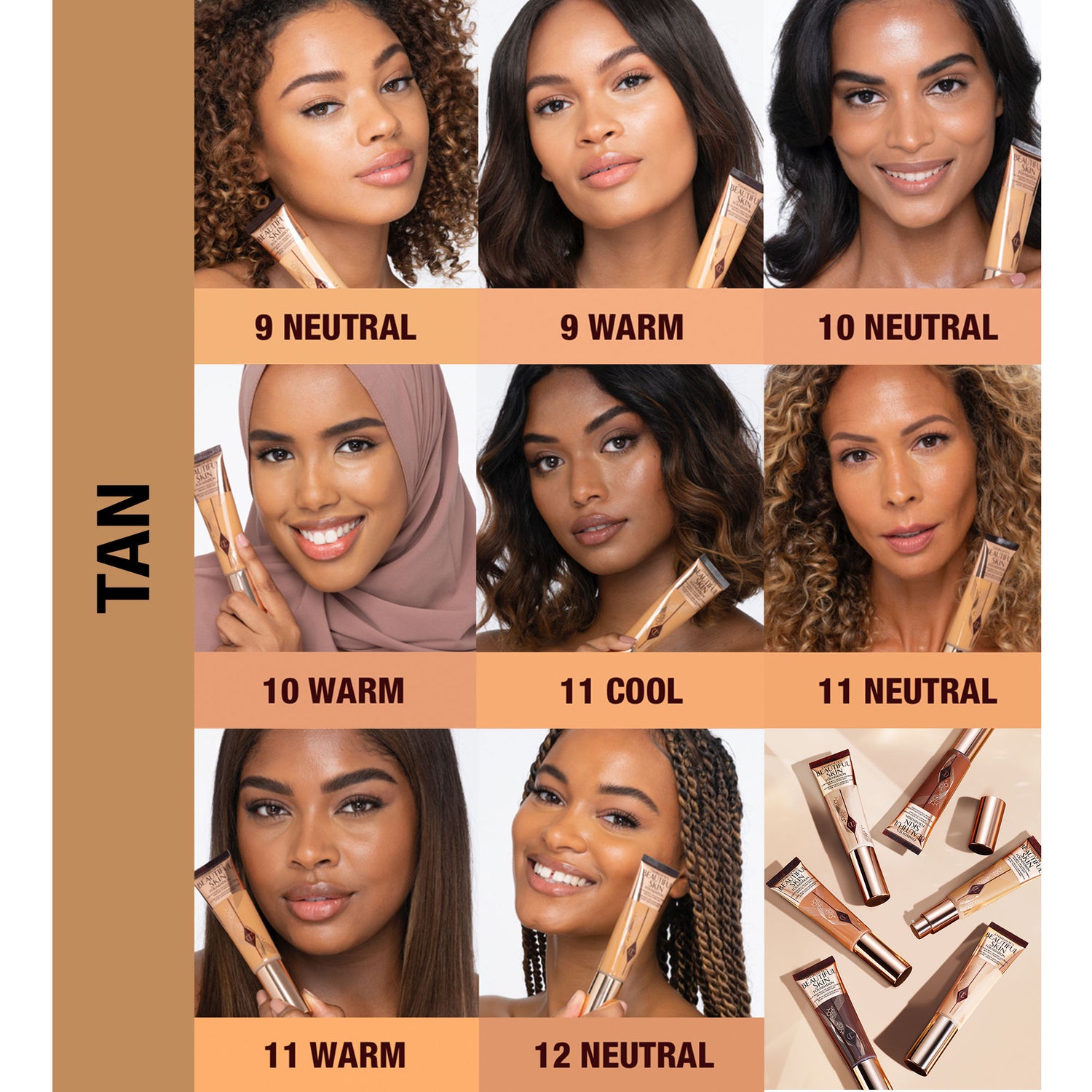 Model image of Charlotte Tilbury Charlotte's Beautiful Skin Foundation variant: 9 Warm (tan with warm peach undertones)