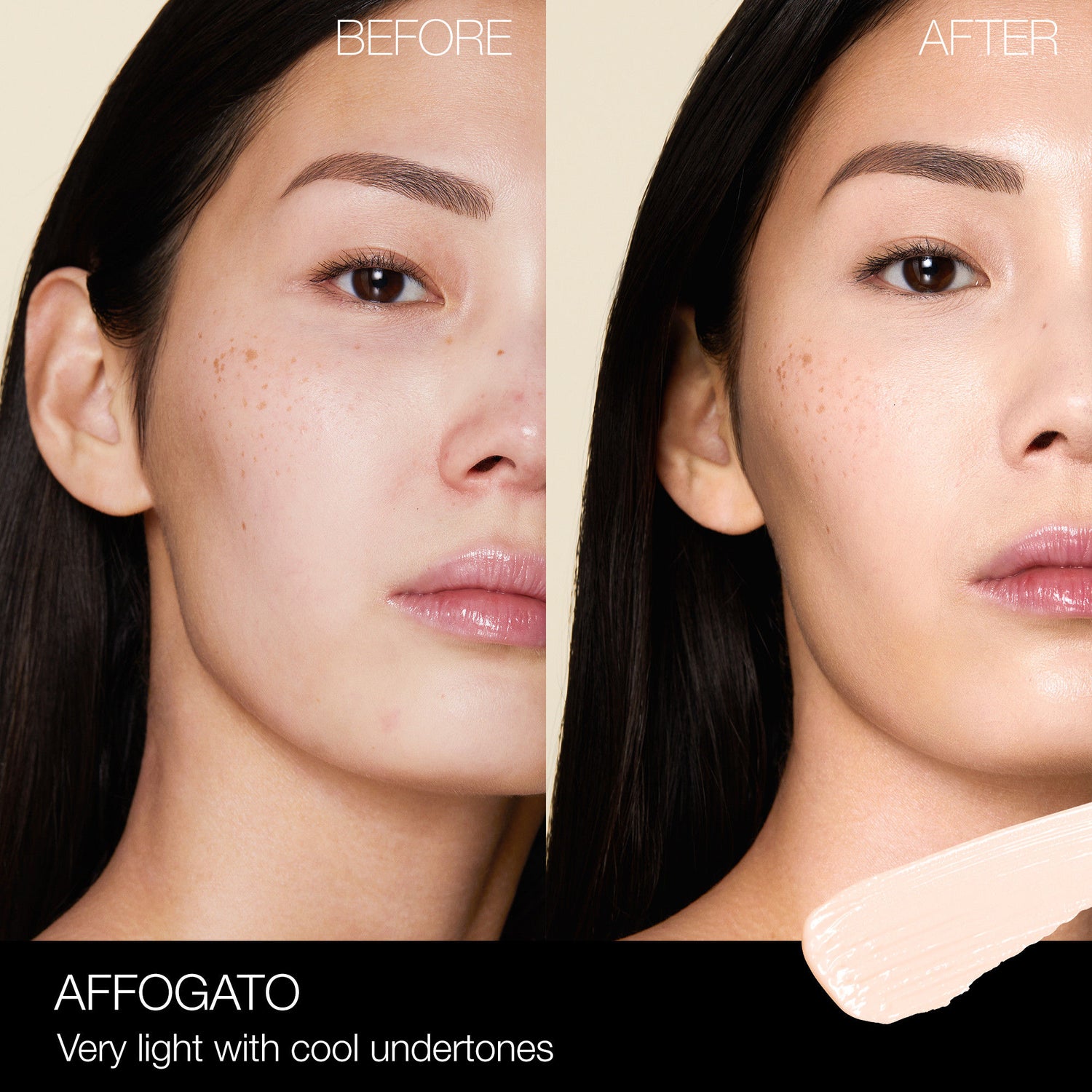 Before and after results of using Nars Radiant Creamy Concealer variant: Affogato L1.25