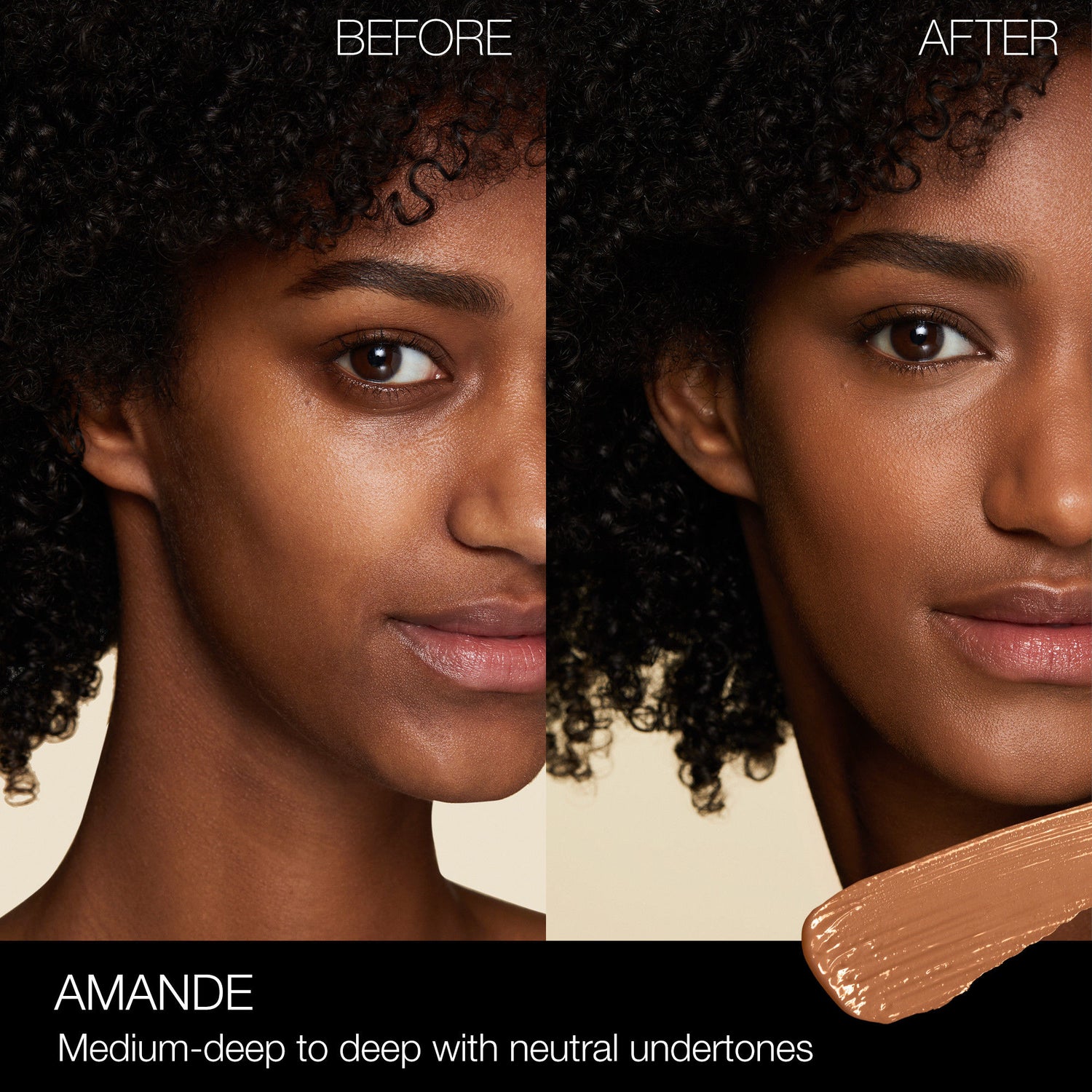 Before and after results of using Nars Radiant Creamy Concealer variant: Amande MD3
