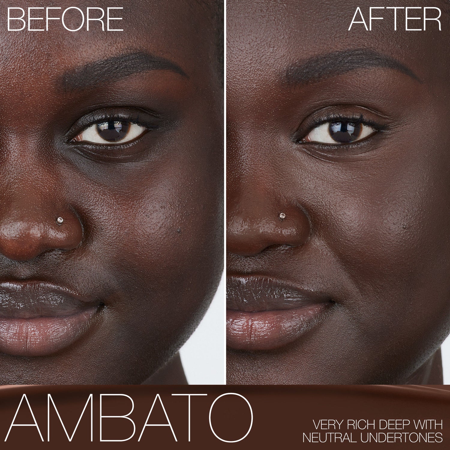 Before and after results of using Nars Light Reflecting Foundation variant: Ambato D8