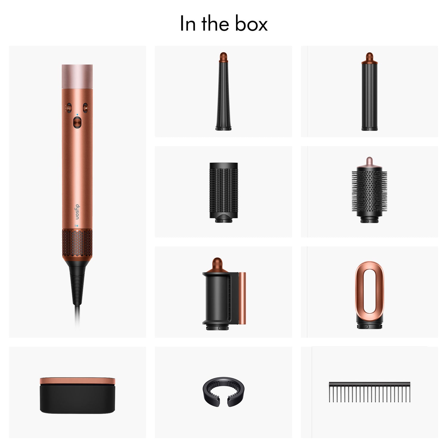 Image of an open Dyson Airwrap i.d. Multi-Styler and Dryer Straight+Wavy variant: Amber Silk (Limited Edition)