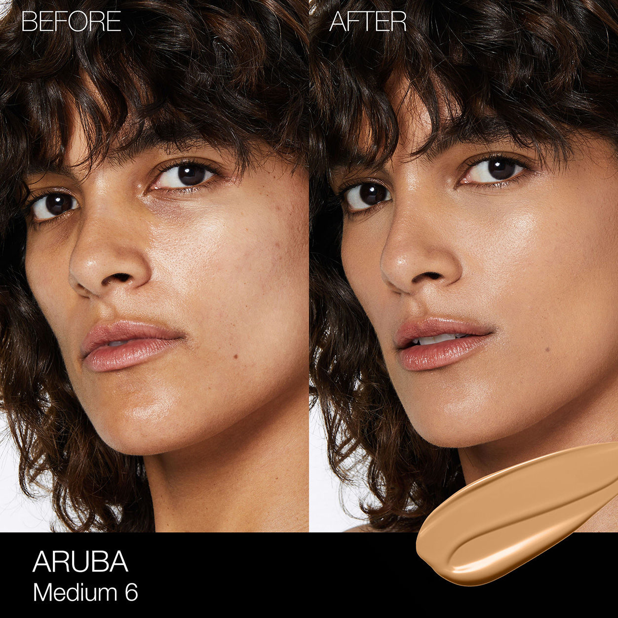 Before and after results of using Nars Light Reflecting Foundation variant: Aruba M6