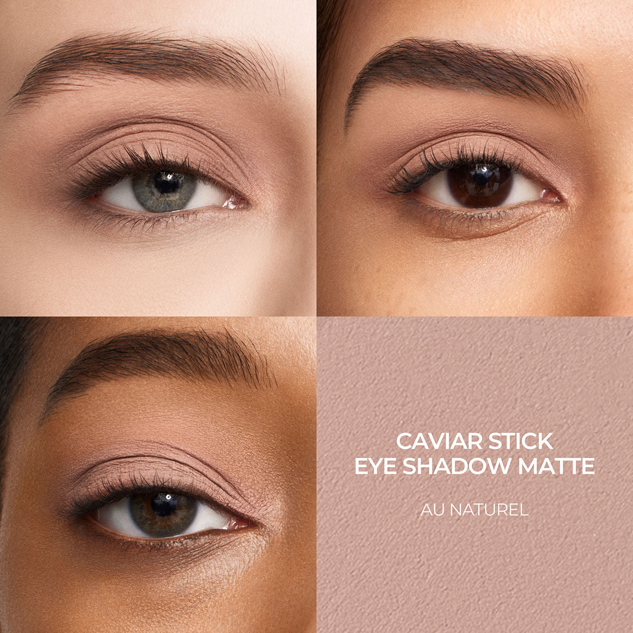 A shade comparison of Laura Mercier Caviar Stick Matte Eye Shadow variant: Au Naturel