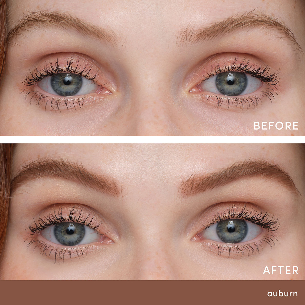 Before and after results of using Jane Iredale PureBrow Shaping Pencil variant: Auburn