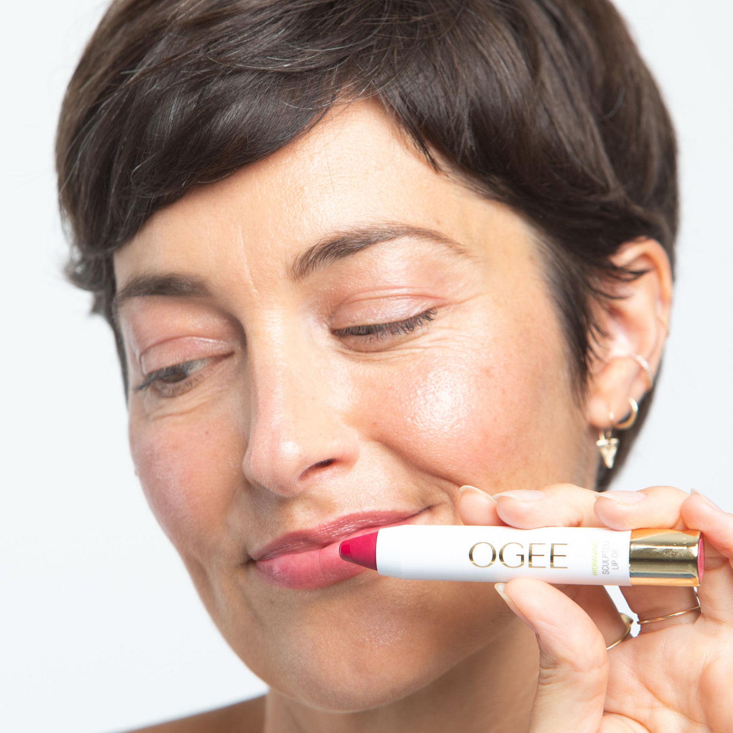 Model image of Ogee Tinted Sculpted Lip Oil variant: Azalea