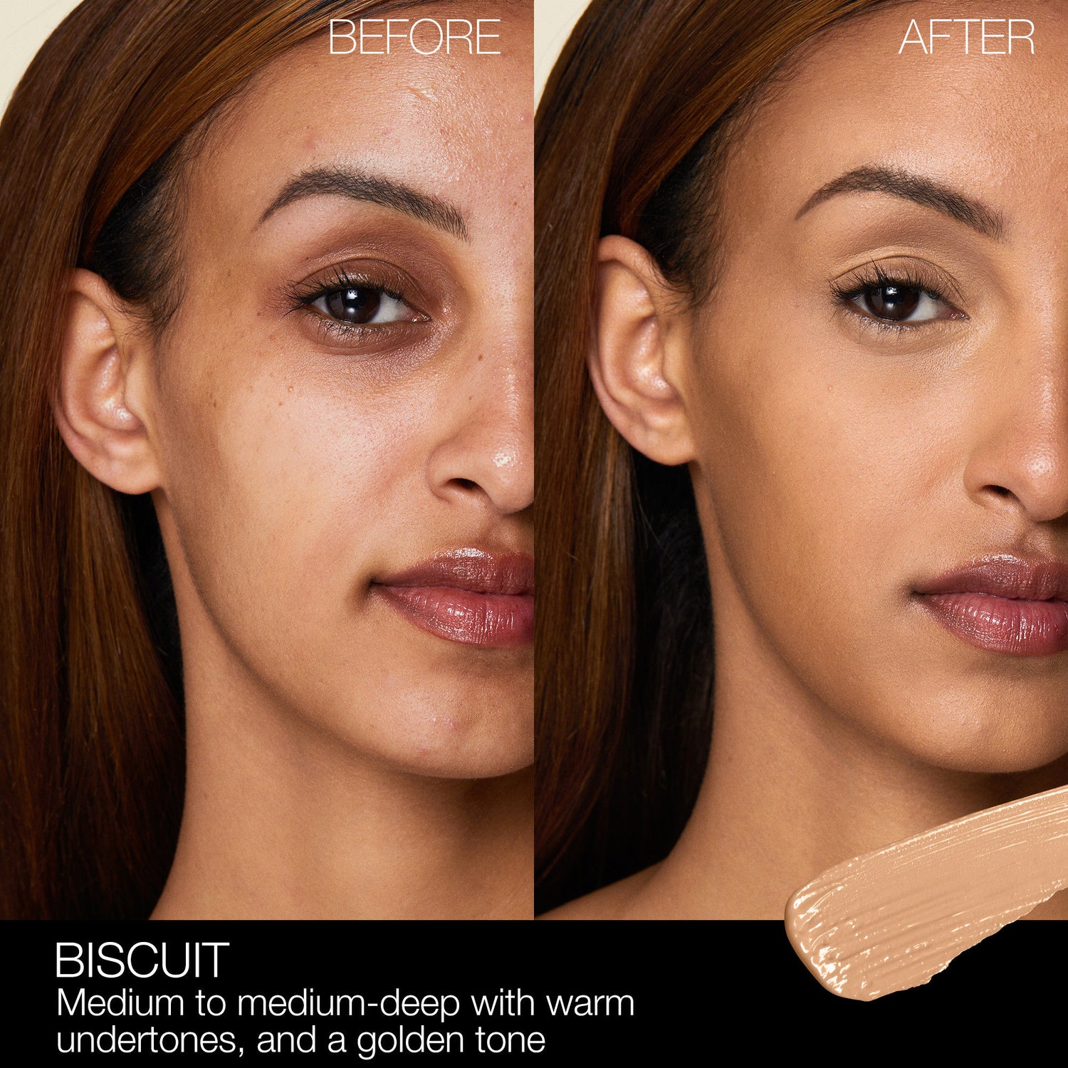 Before and after results of using Nars Radiant Creamy Concealer variant: Biscuit MD1