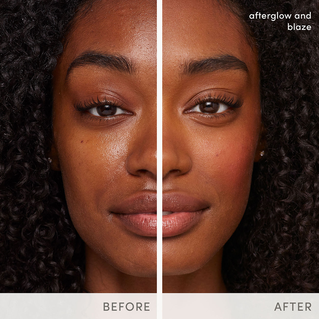 Before and after results of using Jane Iredale Glow Time Bronzer Stick variant: Blaze