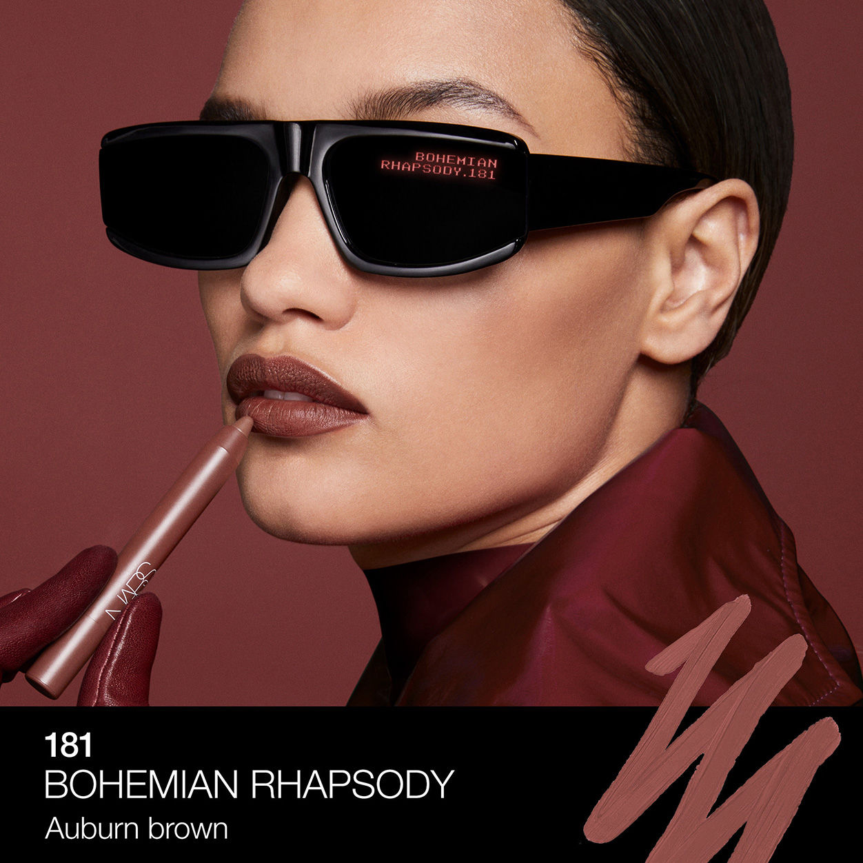 Model image of Nars Powermatte High-Intensity Long-Lasting Lip Pencil variant: Bohemian Rhapsody