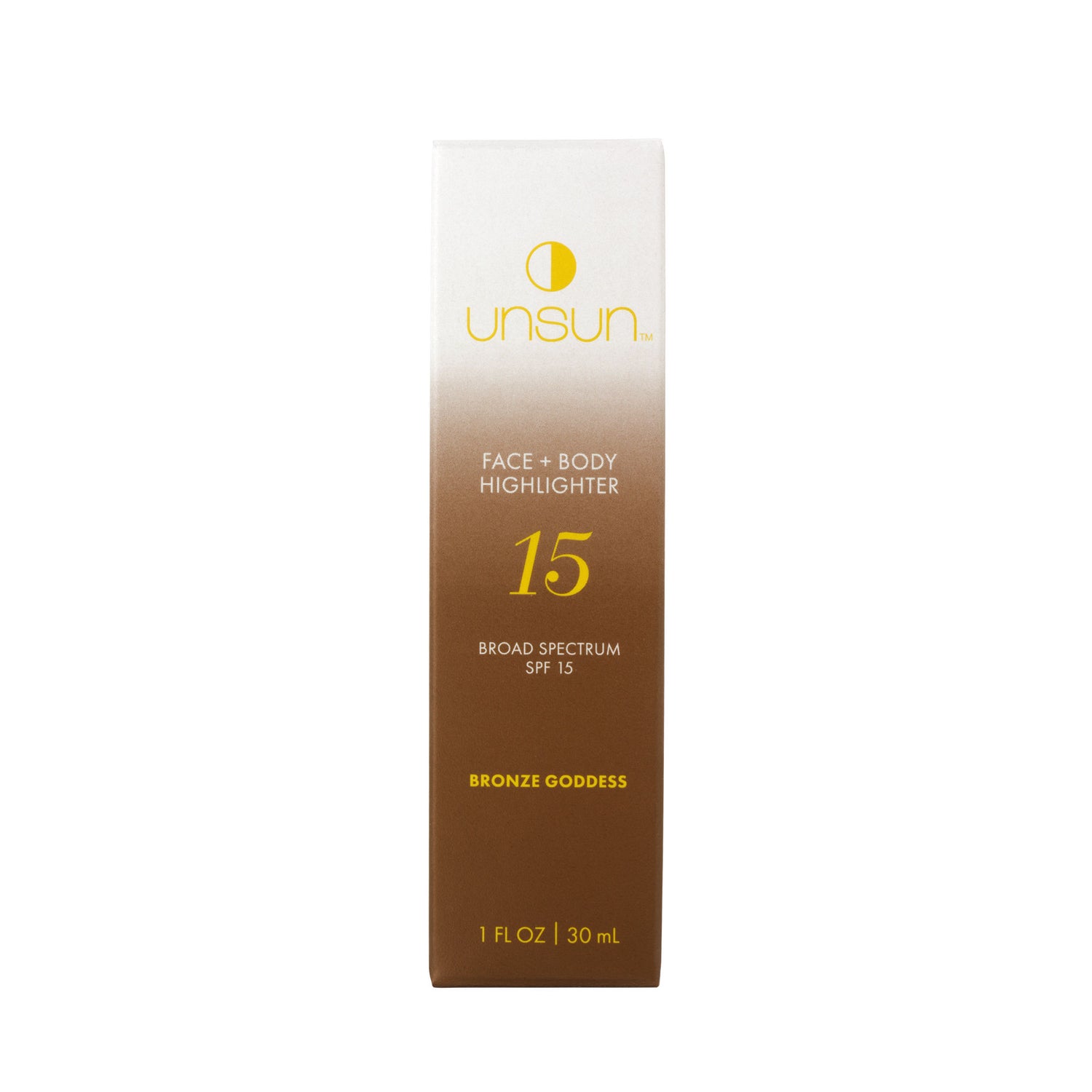 Image of the Unsun Face and Body Highlighter SPF 15 variant: Bronze Goddess box