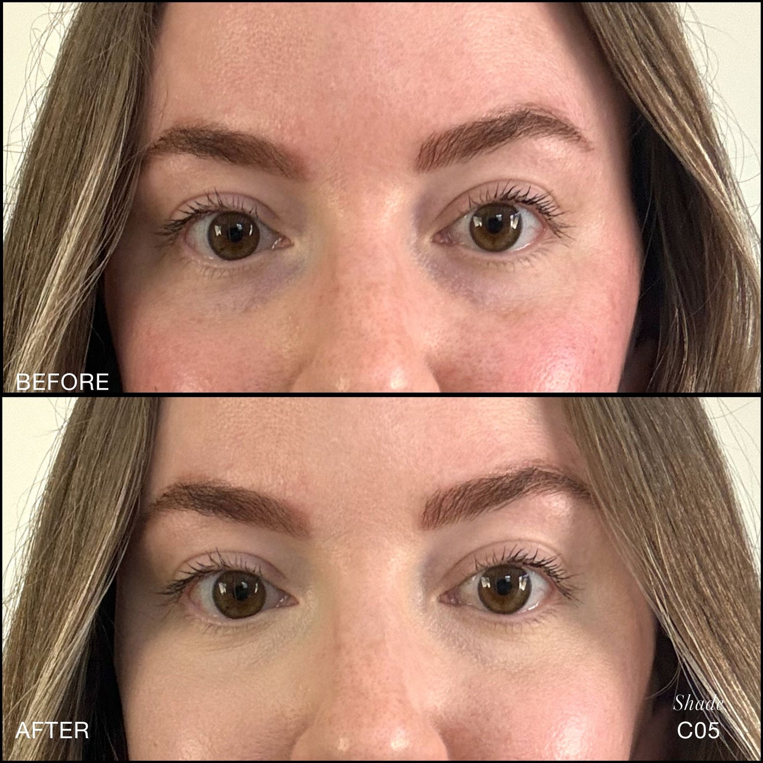 Before and after results of using RMS Beauty Revitalize Hydra Concealer variant: C05