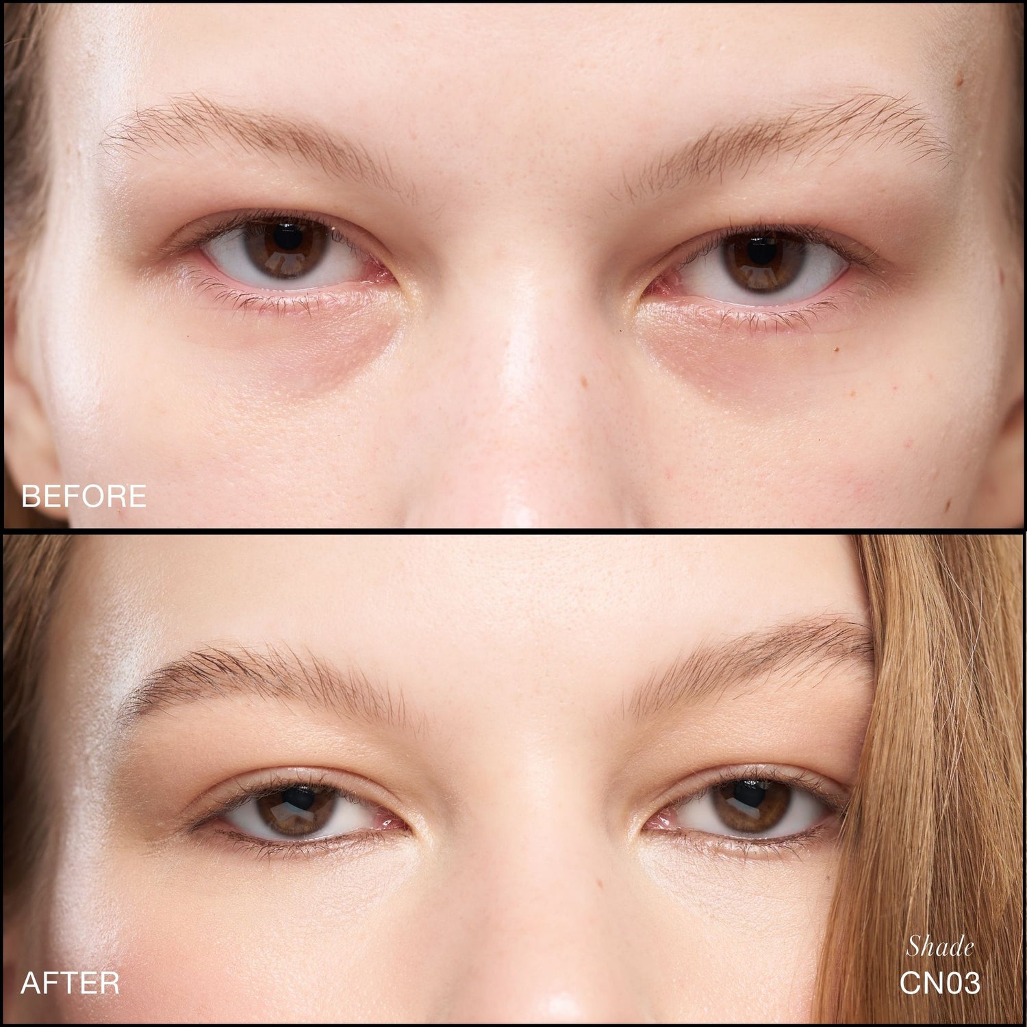 Before and after results of using RMS Beauty Revitalize Hydra Concealer variant: CN03