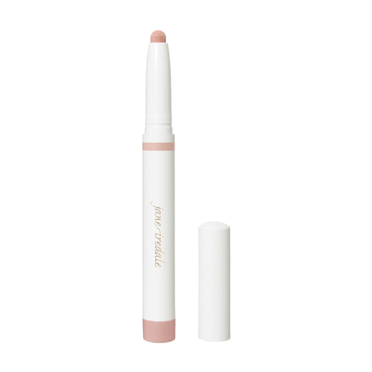 A Jane Iredale ColorLuxe Eye Shadow Stick in a light nude cream-to-powder formula shown with its cap removed.