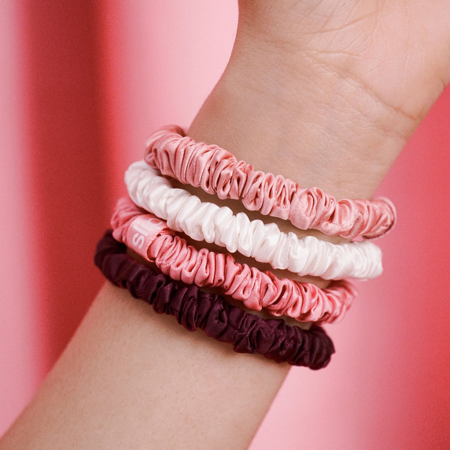 Model image of Slip Pure Silk Skinny Scrunchie Ornament (Limited Edition) variant: Candy Cane