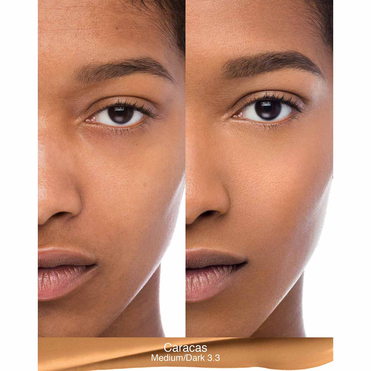 Before and after results of using Nars Natural Radiant Longwear Foundation variant: Caracas MD3.3