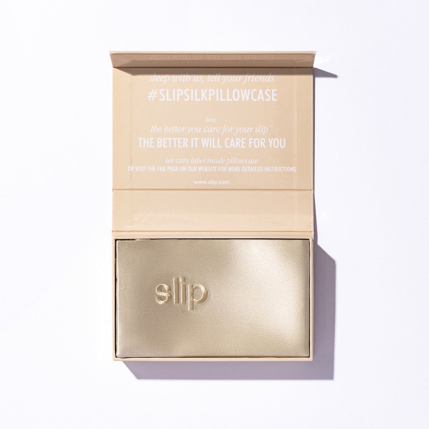 Image of an open Slip Pure Silk Queen Pillowcase variant: Caramel