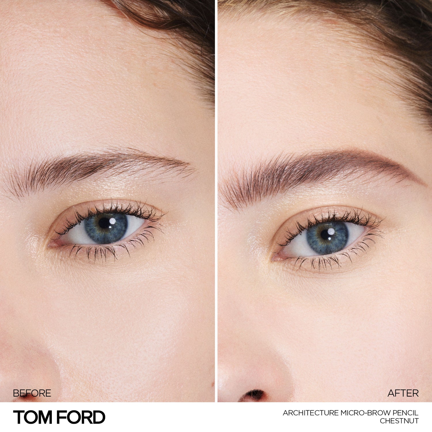 Before and after results of using Tom Ford Architecture Brow Pencil variant: Chestnut