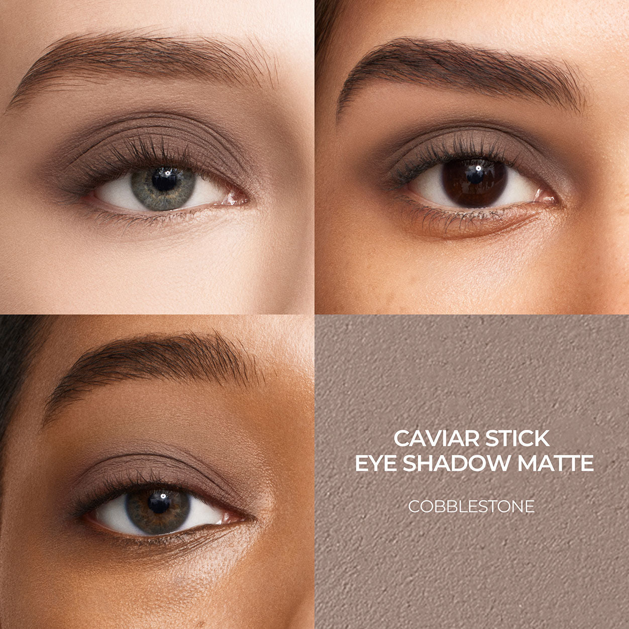A shade comparison of Laura Mercier Caviar Stick Matte Eye Shadow variant: Cobblestone