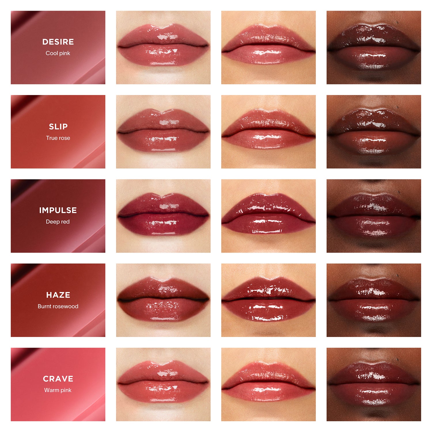 A shade comparison of Hourglass Phantom Volumizing Glossy Balm variant: Crave 140