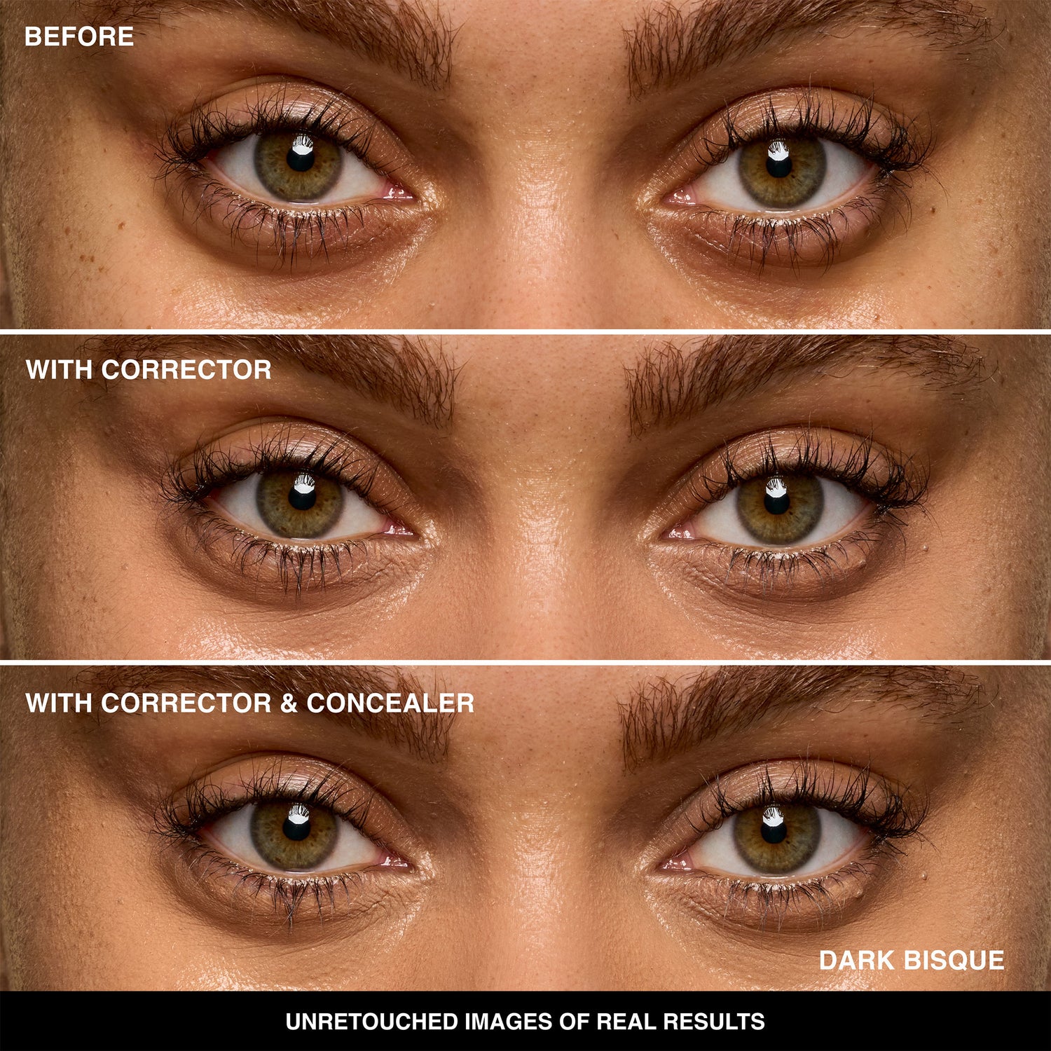 Before and after results of using Bobbi Brown Dark Bisque variant: Dark Bisque