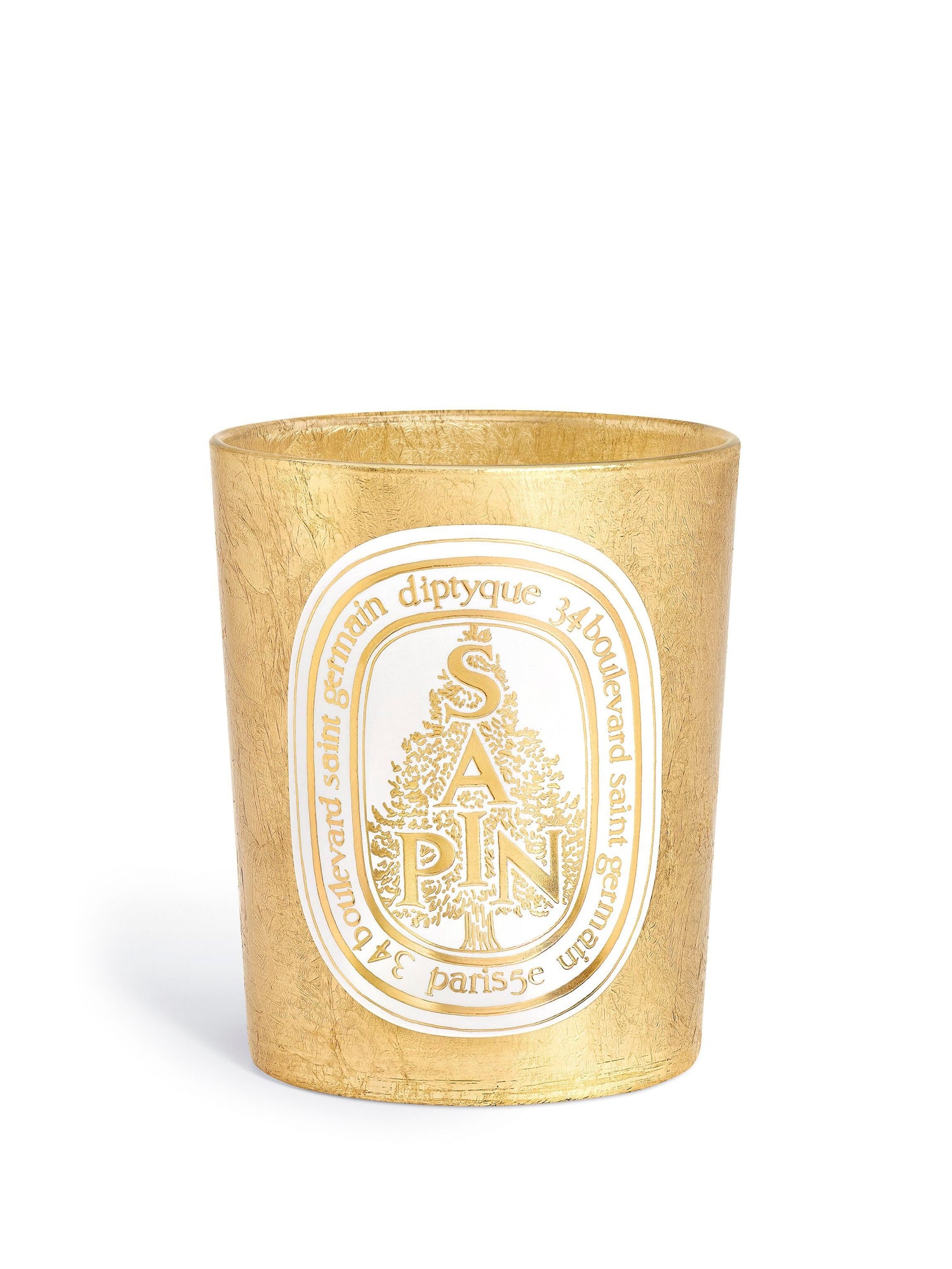 Image of an open Diptyque Sapin (Pine Tree) Candle (Limited Edition) variant: 6.5 oz (Classic)