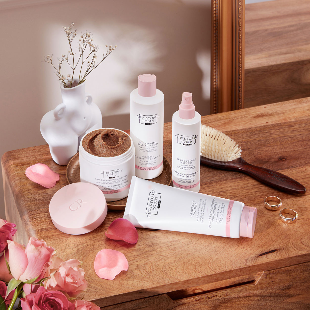 Lifestyle image of Christophe Robin Delicate Volumising Shampoo with Rose Extracts variant: 8.4 fl oz