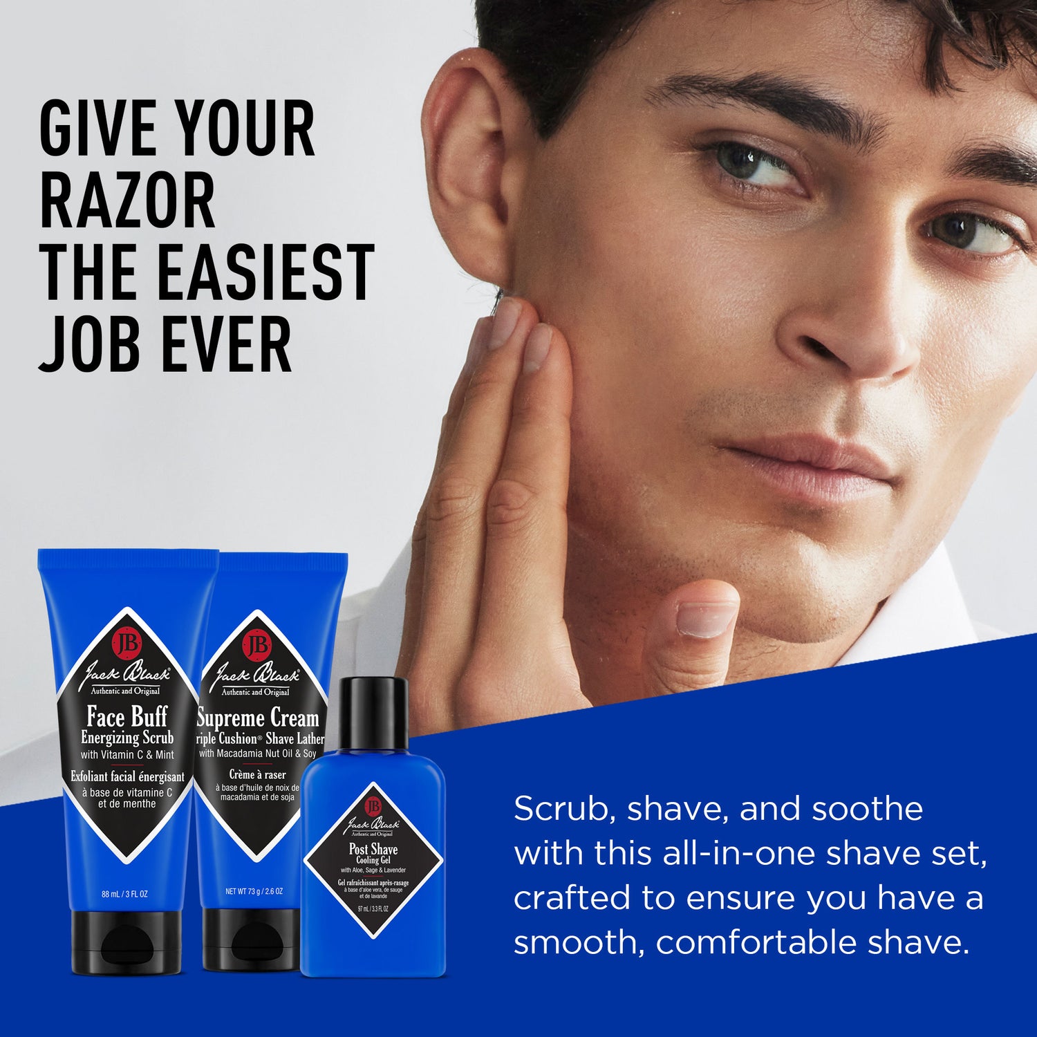 Model image of Jack Black Three You Need Shave Set variant: Default Title