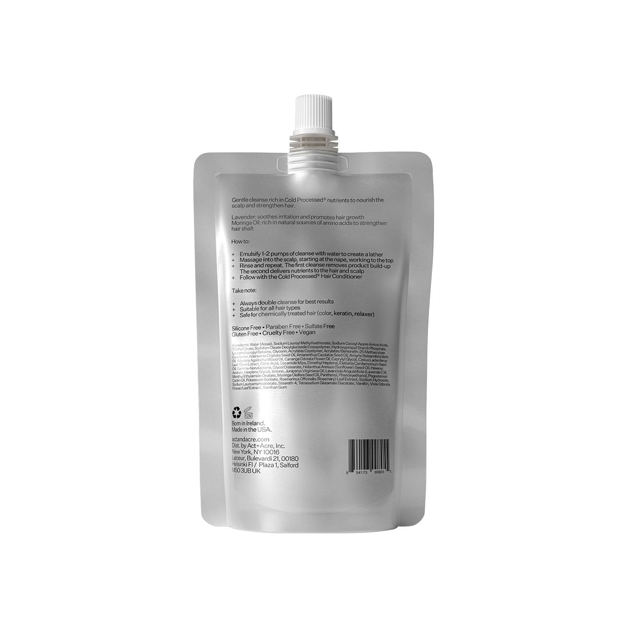 Back image of Act+Acre Cold Processed Hair Cleanse Shampoo variant: 10 fl oz (Refill)