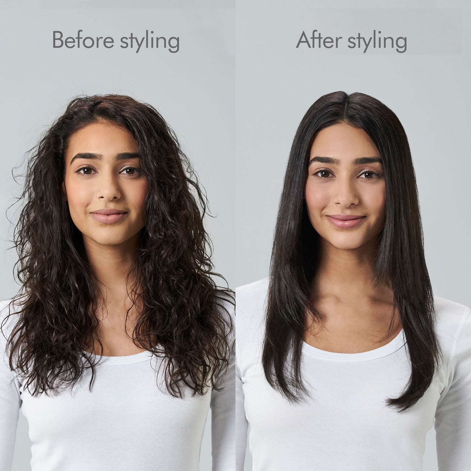 Before and after results of using Corrale Hair Straightener variant: Copper