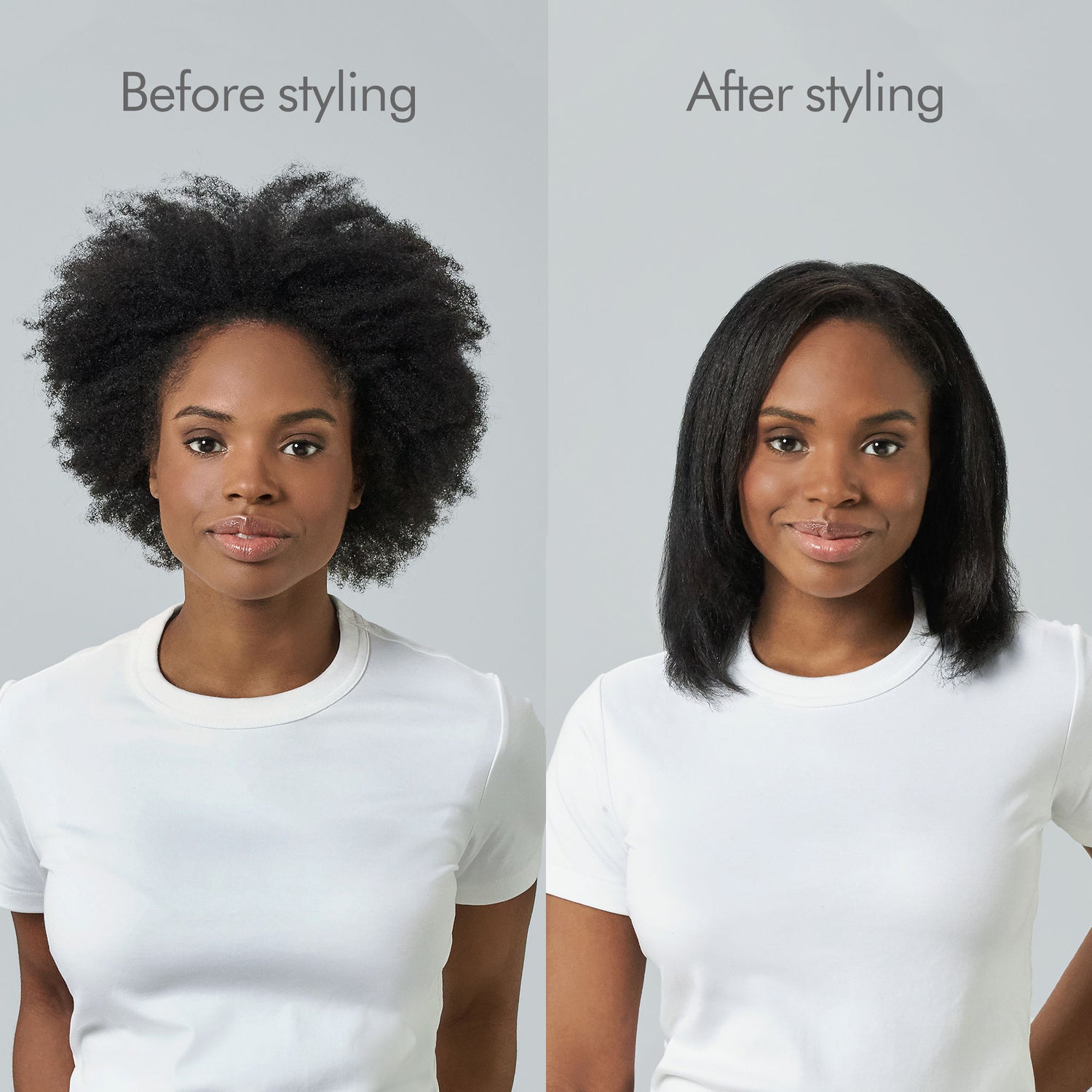 Before and after results of using Corrale Hair Straightener variant: Copper