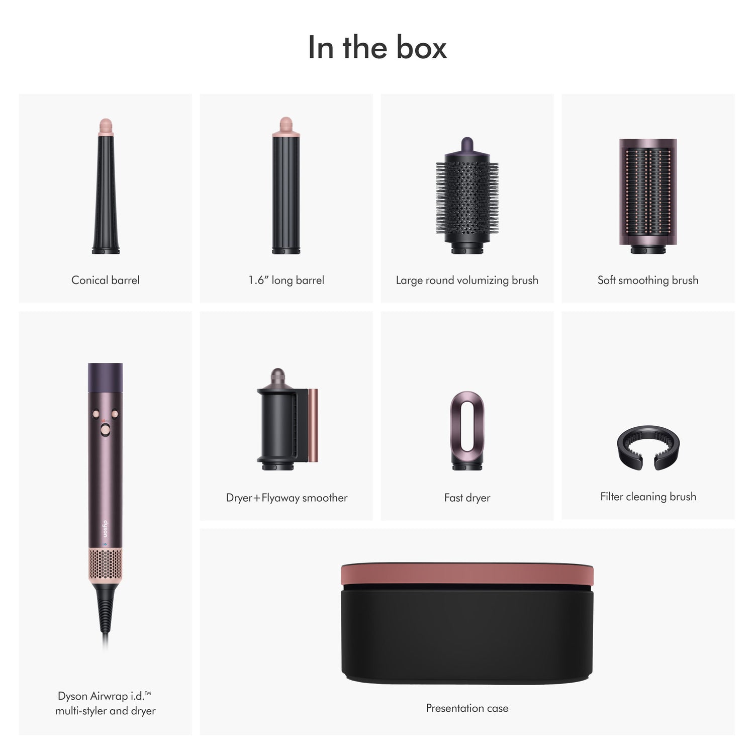 Image of an open Dyson Airwrap i.d. Multi-Styler and Dryer Straight+Wavy variant: Jasper Plum (Limited Edition)