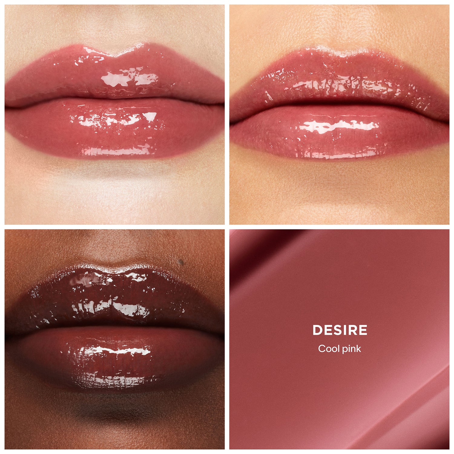 A shade comparison of Hourglass Phantom Volumizing Glossy Balm variant: Desire