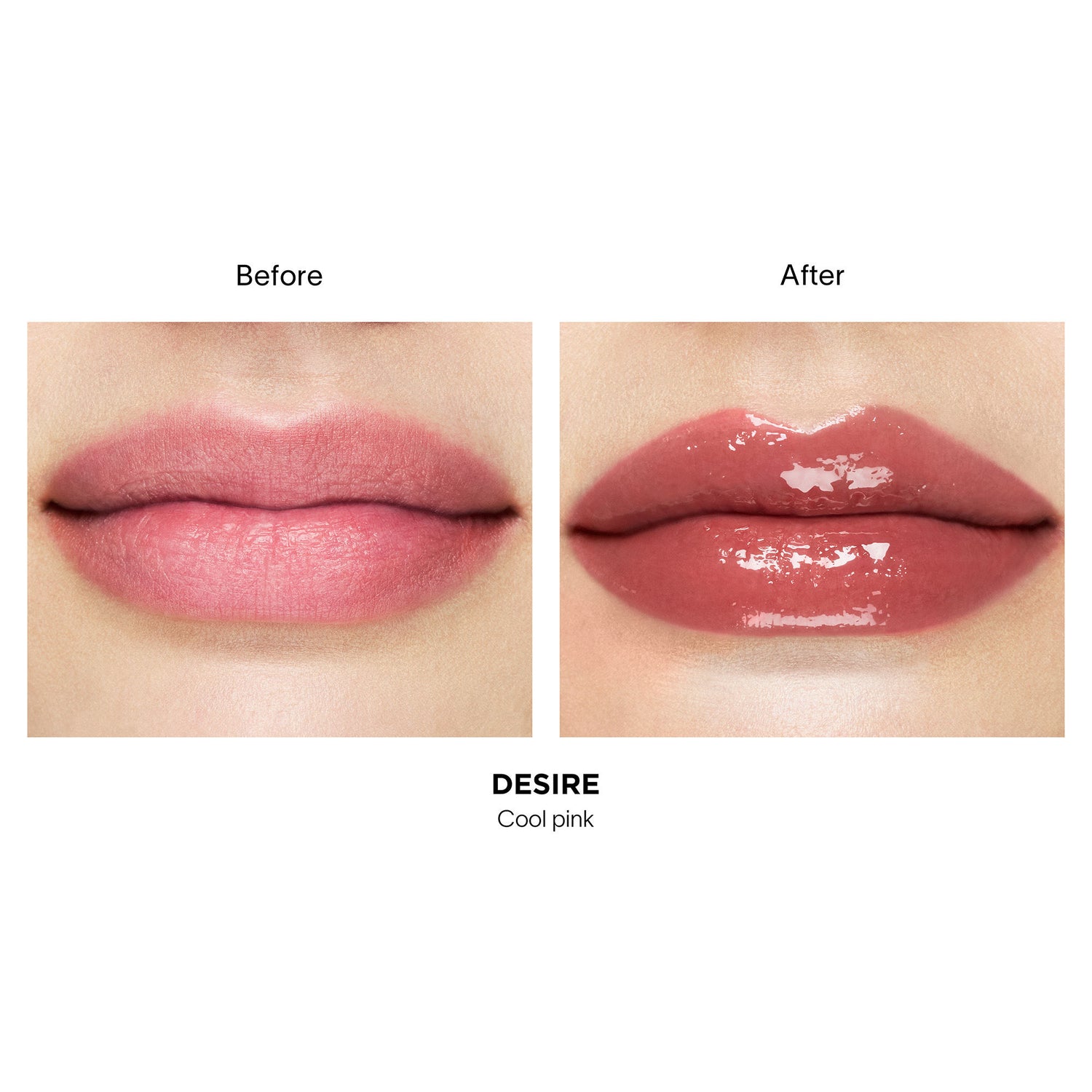 Before and after results of using Hourglass Phantom Volumizing Glossy Balm variant: Desire