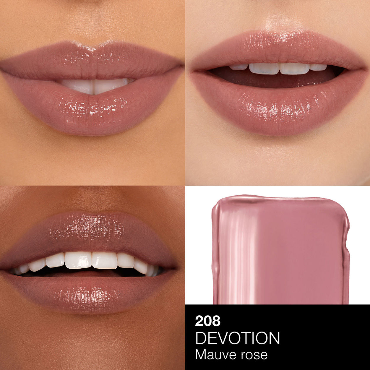 A shade comparison of Nars Afterglow Sensual Shine Lipstick variant: Devotion