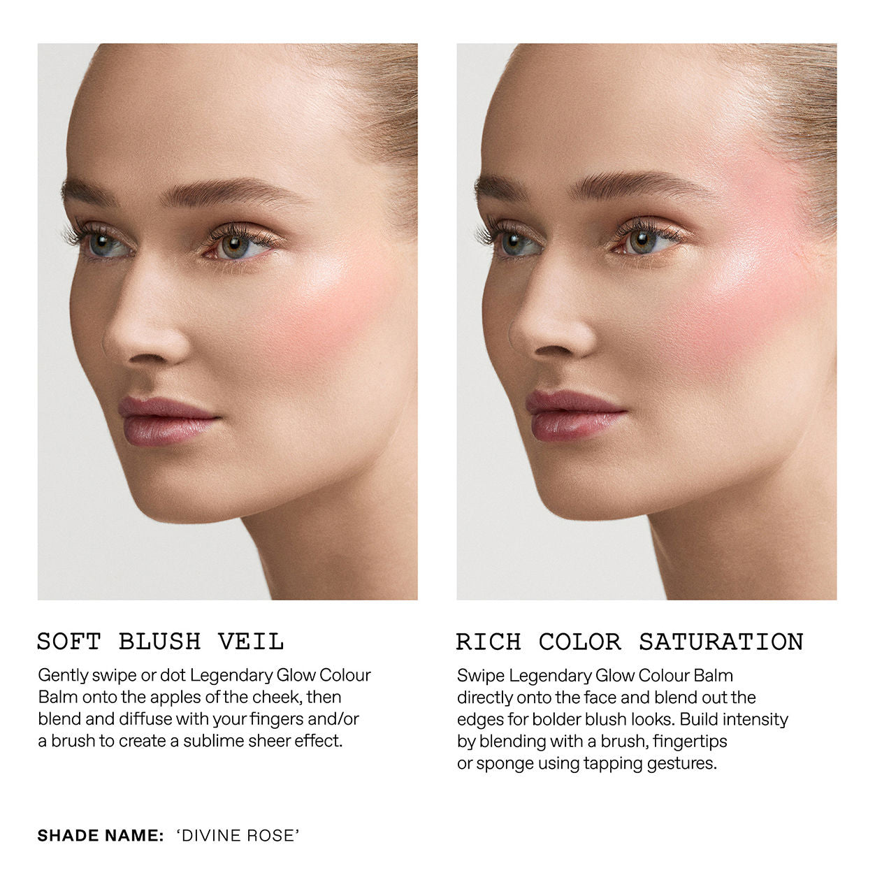Before and after results of using Pat McGrath Labs Divine Blush: Legendary Glow Color Balm variant: Divine Rose