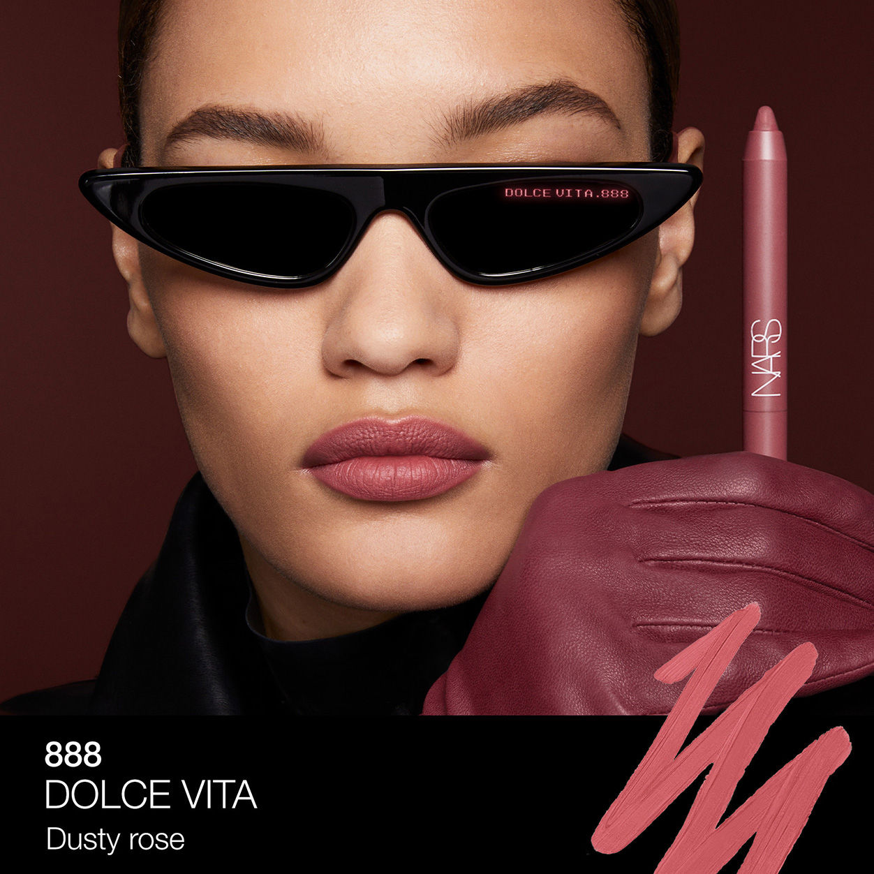 Model image of Nars Powermatte High-Intensity Long-Lasting Lip Pencil variant: Dolce Vita