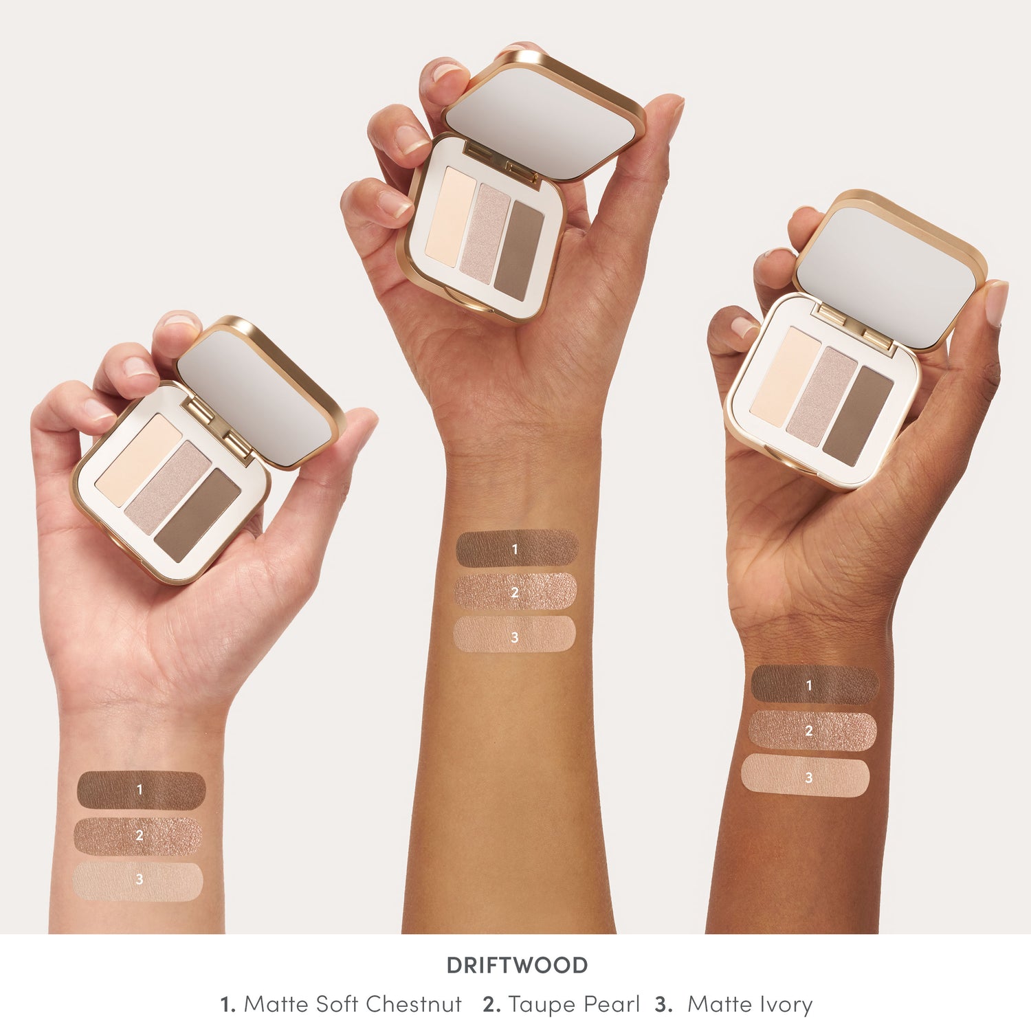An arm swatch of Jane Iredale PurePressed Eye Shadow Triple variant: Driftwood