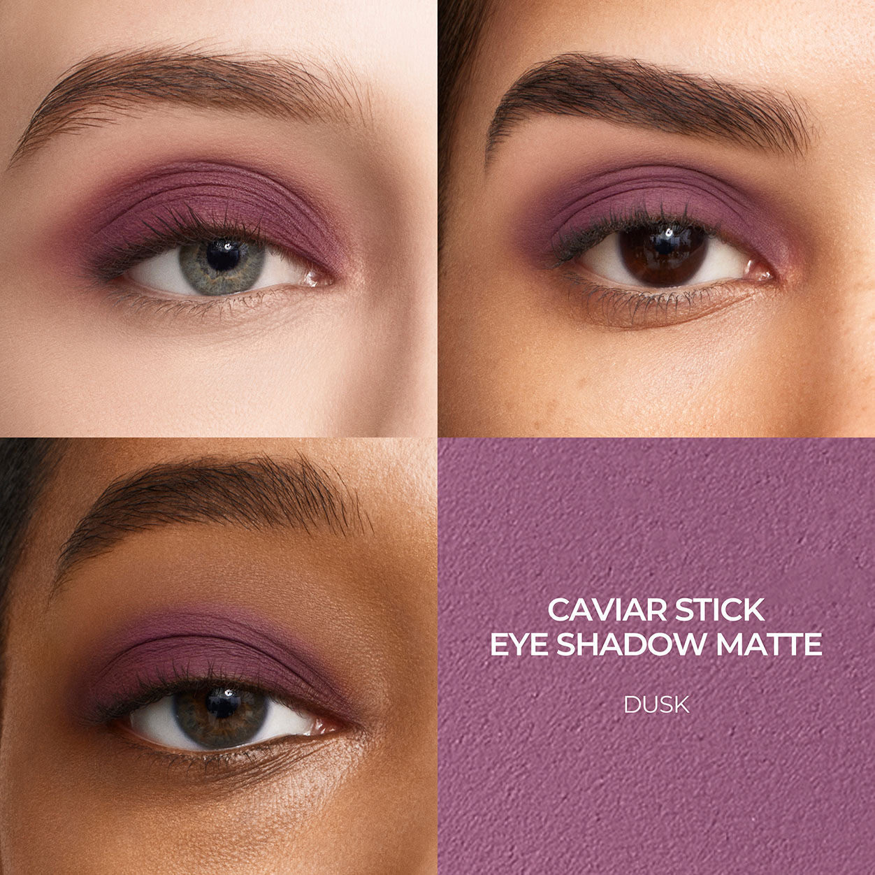 A shade comparison of Laura Mercier Caviar Stick Matte Eye Shadow variant: Dusk