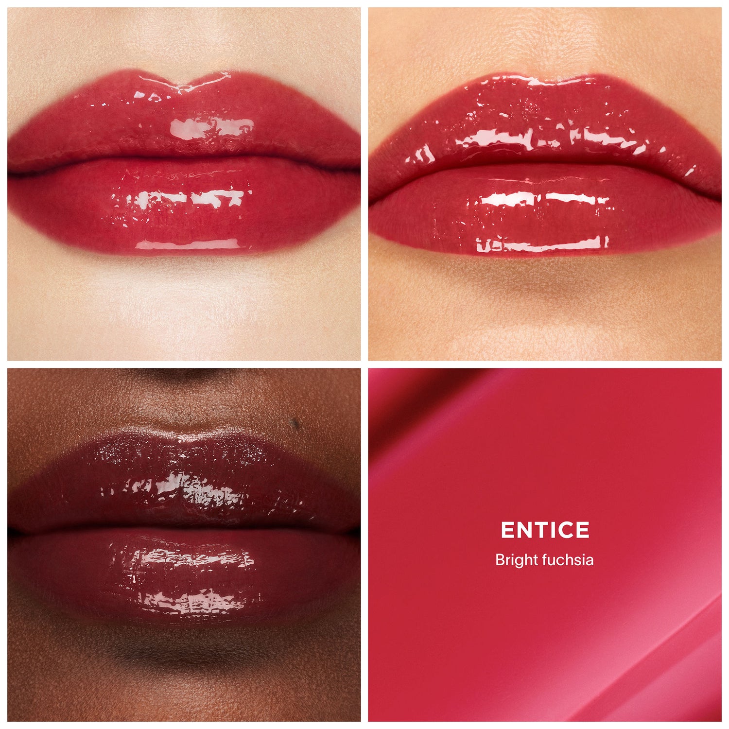 A shade comparison of Hourglass Phantom Volumizing Glossy Balm variant: Entice