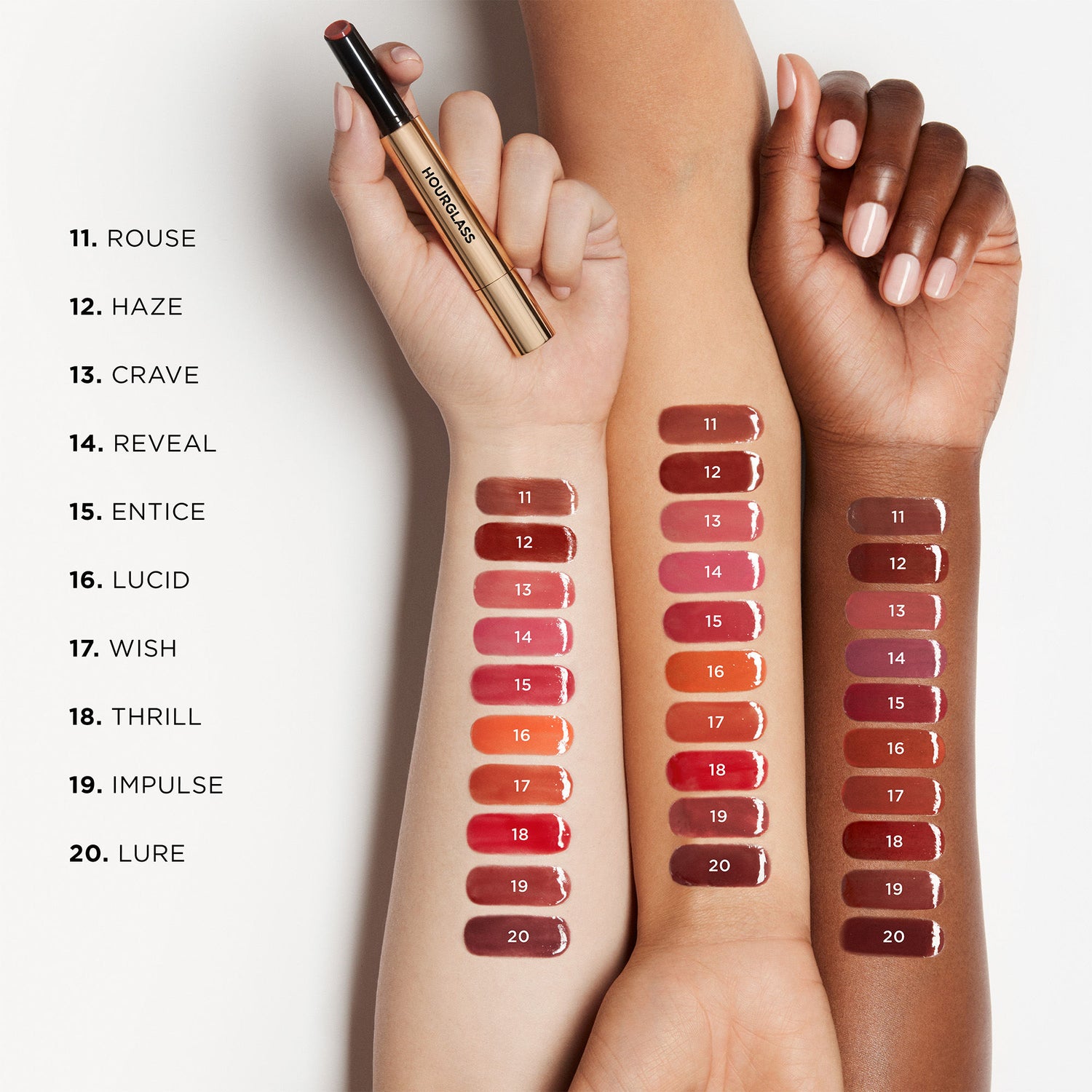 An arm swatch of Hourglass Phantom Volumizing Glossy Balm variant: Entice